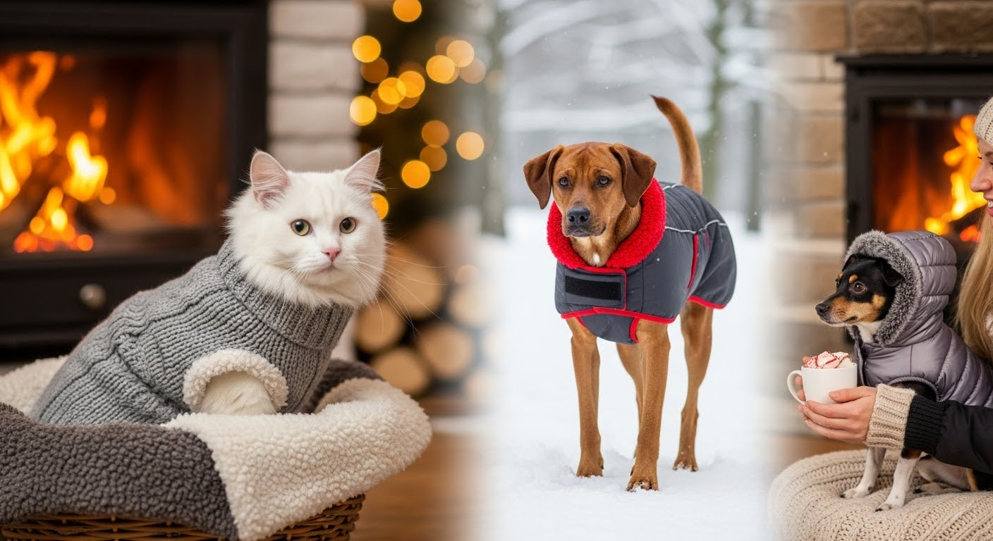 Cachorro com casaco de inverno
